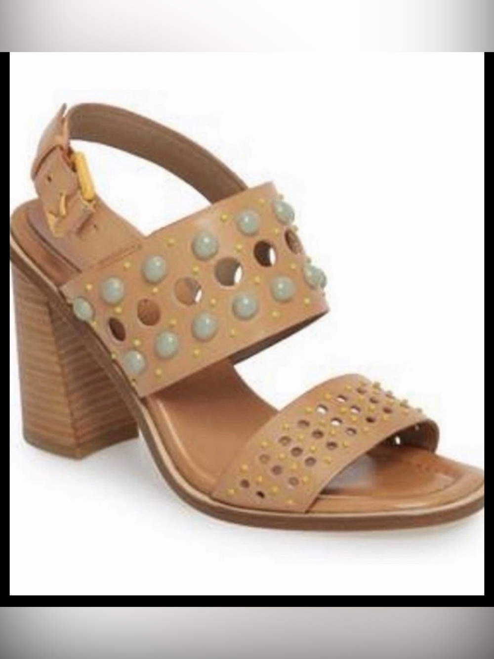 Donald Pliner Tan Studded Chunky Heel Sandals